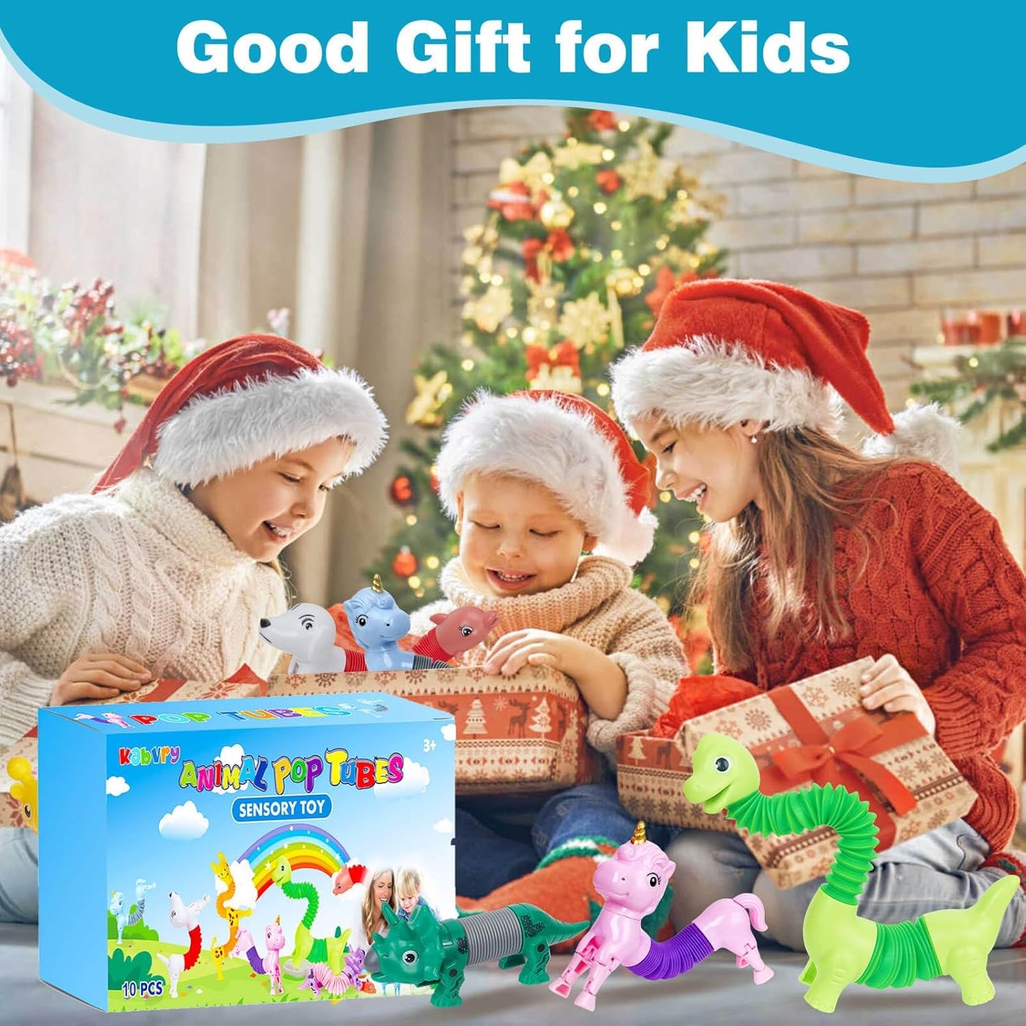 10 Pack Pop Tubes,Dog pop Tubes, Animal pop Tubes Fidget Toys,Sensory Tubes Fidget Toys for Kids ,Toddler Sensory Toys,Fidget Tubes Party Favors,School Reward,Gift for Kids(LED Style)